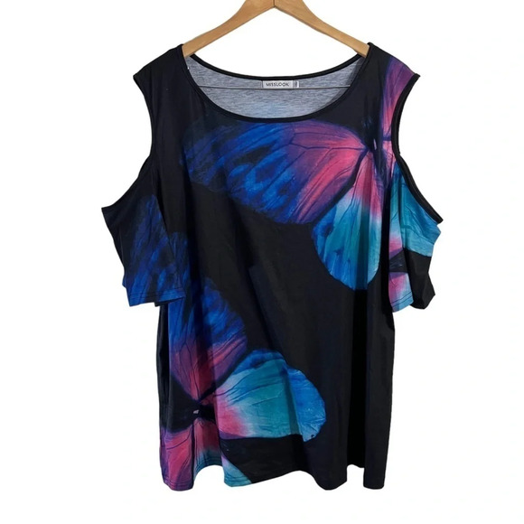 Misslook Butterfly Blouse Plus Size 3XL Cold Shoulder Sleeves Pullover Colorful - Picture 1 of 5